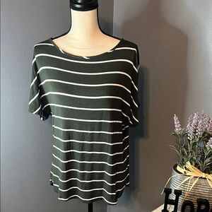 Striped Olive and White Women's Short Sleeve Top